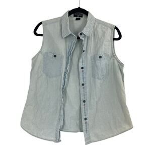 VTG Polo Jeans Ralph Lauren Light Chambray Sleeveless Button Up Shirt Cotton L